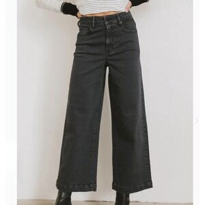 Bohme Atzi High Rise Wide Leg Jeans Charcoal Denim Crop Minimalist Size 26 Boho